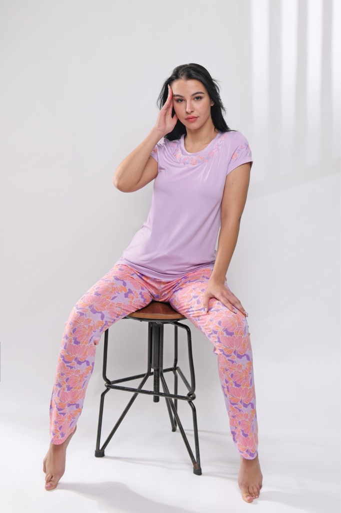 S23 J&amp;A Purple Floral 8002 pyjama