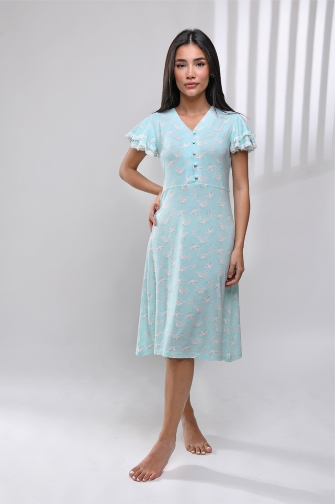S23 J&amp;A Blue Cyal Birds 8218 Night Dress